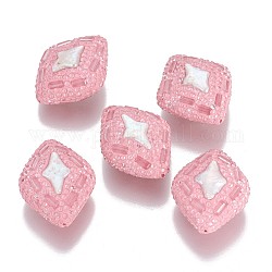 Recursos naturales perlas, con rhinestone de arcilla polimérica, rombo, rosa luz, 30~32x24~27x13~14mm, agujero: 1 mm