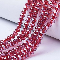 FilI di perline in vetro placcato, lustro di perla placcato, sfaccettato, rondelle, firebrick, 6x5mm, Foro: 1 mm, circa 85~88pcs/filo, 16.1~16.5 pollice (41~42 cm)