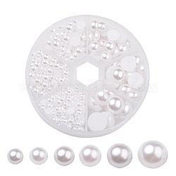 Cabochon in abs a forma di cupola in plastica imitazione perla, mezzo tondo, bianco, 1mm, circa 4~12x2~6 pc / scatola