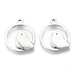 Tibetan Style Alloy Pendants, Cadmium Free & Lead Free, Round Ring with Bird, Antique Silver, 24x20.5x2.5mm, Hole: 1.4mm, about 450pcs/1000g