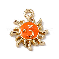 Pendentifs d'émail en alliage, or, soleil avec breloque étoile et lune, orange foncé, 18x15.5x3.5mm, Trou: 2mm