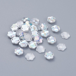 Sew on Rhinestone, Taiwan Acrylic Rhinestone, Two Holes, Garments Accessories, Frosted and Faceted, Flower, Snow, Size: about 8mm in diameter, 2.5mm thick, hole: 1mm