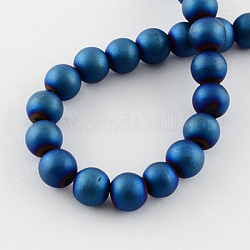 Non-magnetic Synthetic Hematite Beads Strands, Frosted, Grade A, Round Beads for Bracelet Making, Blue Plated, 8mm, Hole: 1.4mm, about 55pcs/strand, 15.5 inch