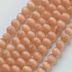 Katzenaugen-Perlen, Runde, Koralle, 8 mm, Bohrung: 1 mm, ca. 49 Stk. / Strang, 15.5 Zoll