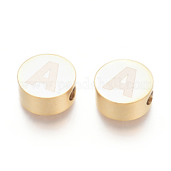 304 perline in acciaio inossidabile, piatta e rotonda con la lettera, letter.a, 10x4.5mm, Foro: 2 mm