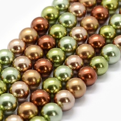 Fili di perle di conchiglia di elettropeste, tondo, colore misto, 10mm, Foro: 1.2 mm, circa 17pcs/filo, 6.8 pollice (17.5 cm)