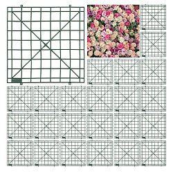 File di fiori artificiali in plastica per il matrimonio, Pannelli a griglia a 64 fiore, sullo sfondo di archi di parete di fiori, verde scuro, 261x248x13mm, Foro: 1.8 mm