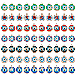 Dicosmetic 70 stücke 7 farben ccb kunststoff emaille anhänger, flach rund mit bösen Blick, Mischfarbe, 17.5~18x15x2.5 mm, Bohrung: 1.5 mm, 10 Stk. je Farbe