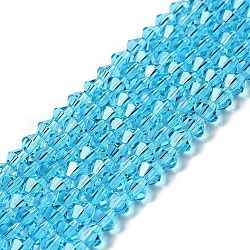 Nachahmung österreichischer Kristall 5301 Doppelkegelperlen, Facettierte Glasperlen Stränge, Licht Himmel blau, 6x6 mm, Bohrung: 1.2 mm, ca. 47~48 Stk. / Strang, 10.24 Zoll ~ 10.43 Zoll (26~26.5 cm)