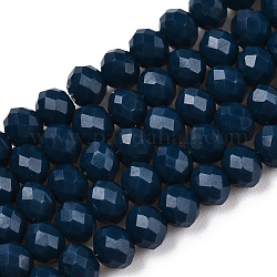 Chapelets de perles en verre opaque de couleur unie, facette, rondelle, bleu acier, 6x5mm, Trou: 1mm, Environ 85~88 pcs/chapelet, 16.1~16.5 pouce (41~42 cm)
