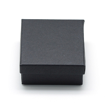 Cardboard Paper Jewelry Set Boxes, for Ring, Necklace, with Black Sponge inside, Square, Black, 7x7x3.5cm