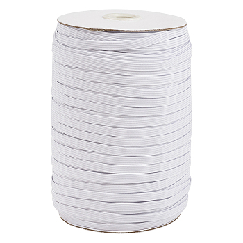 Cordon de corde élastique tressé plat de 1/4 pouce, élastique en tricot extensible épais avec bobine, blanc, 6mm, environ 190~200 mètres / rouleau (570~600 pieds / rouleau)