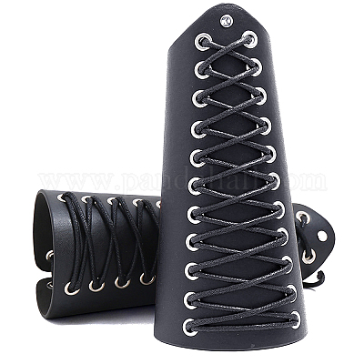 Jeilwiy Viking Bracers Medieval Leather Bracers Arm Armor Cuff Leather  Gauntlet Wristband Punk Arm Guards for Men Women 2Pack