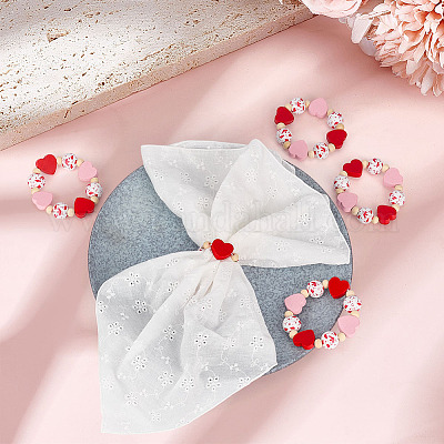 15 шт. Кольца для салфеток из натурального дерева с сердечками и круглыми бусинами ко Дню святого Валентина&nbsp;HJEW-MA00042-1