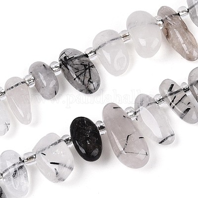 Нити натуральных кварцевых бусин черного турмалинового цвета&nbsp;G-Z091-A31-1