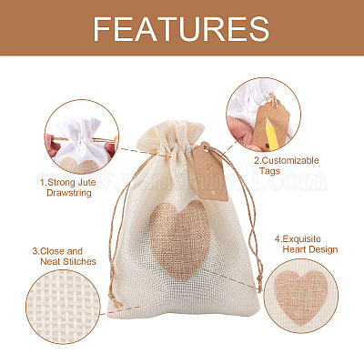 25pcs Heart-shaped Jute Drawstring Bags Set, Wedding Party Favor