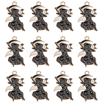 SUNNYCLUE 1 Box 24Pcs Gothic Charms Crow Charm Enamel Raven Beak Steampunk  Charms Halloween Black Bird Doctor Charm for Jewelry Making Charms Necklace