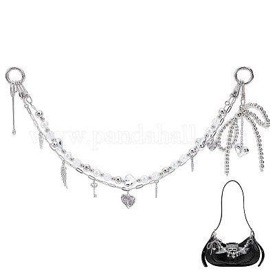 Латунные цепочки и акриловые бусины двухслойные декоративные цепочки-банты для сумочки&nbsp;HJEW-NB00281-1