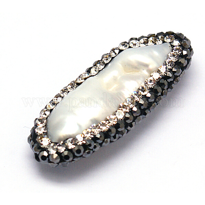 Teardrop Natural Cultured Freshwater Pearl Beads, with Polymer Clay  Rhinestone, Seashell Color, 18~30x10~15x5~6mm, Hole: 1mm