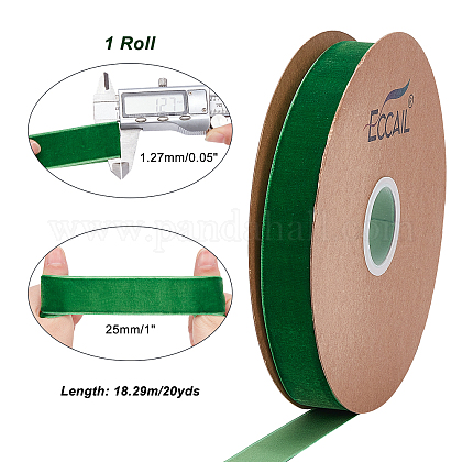 ベルベットリボン  片面  ギフト包装用  パーティーデコレーション  グリーン  1インチ（25mm）  約20ヤード/ロール（18.288メートル/ロール） SRIB-WH0006-18N-1