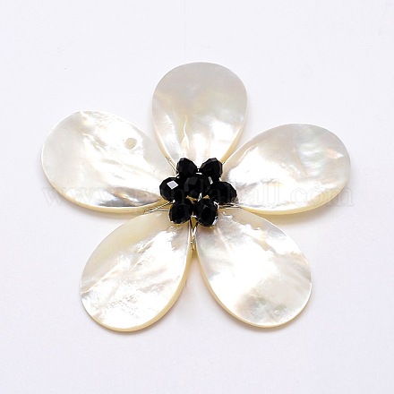 Natural White Shell Mother of Pearl Shell Flower Big Pendants SSHEL-J032MS-08-1