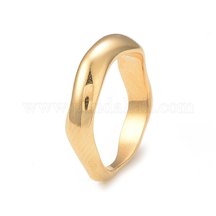 Placcatura ionica (ip) 304 anello da dito ondulato in acciaio inossidabile per donna RJEW-I096-29G-1
