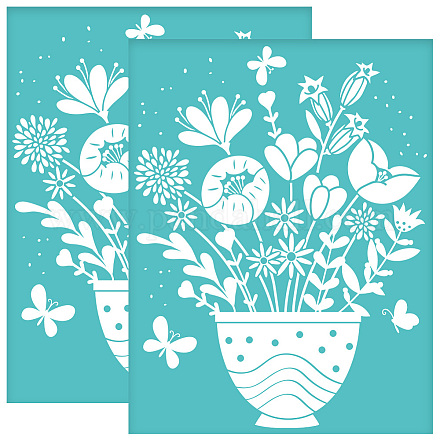 OLYCRAFT 2Pcs 8.6x11 Inch Wildflowers Self-Adhesive Silk Screen Printing Stencil Flower Pots Butterfly Silk Screen Stencil Plant Theme Reusable Mesh Stencils Transfer for DIY T-Shirt Fabric Painting DIY-WH0338-210-1