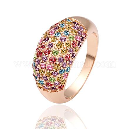 本物のローズゴールドメッキスズ合金チェコのラインストーンの指輪女性用  サイズ8  サイズ8  18.1mm RJEW-BB14069-1