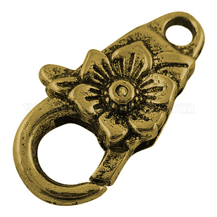 Antique Golden Alloy Flower Lobster Claw Clasps X-TIBEB-LF28-AG-RS-1