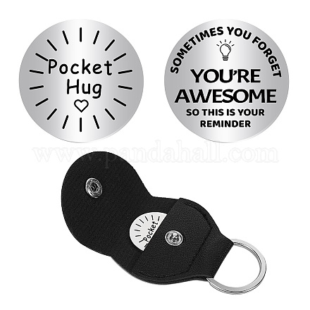 CREATCABIN Pocket Hug Token Long Distance Relationship Keepsake Stainless Steel Double Sided Inspirational Gift with PU Leather Keychain for Friends Daughter Graduation Son 1.18 Inch-You're Awesome AJEW-CN0001-21-012-1