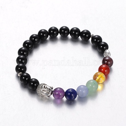 Étirer bijoux bouddhiste multicolores bracelets de pierres précieuses de chakra BJEW-JB01687-06-1