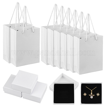 NBEADS 8 Pcs Square Paper Gift Boxes and 8 Pcs Paper Gift Tote Bags(White) CON-NB0002-19-1