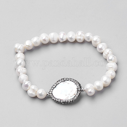 Natural Pearl Stretch Bracelets BJEW-Q694-01-1