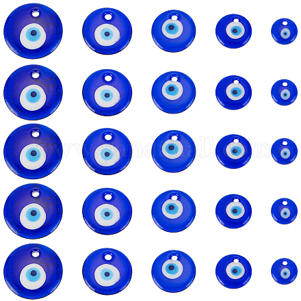 Olycraft 25 pz blu malocchio perline charms 15mm 20mm 25mm 30mm 35mm malocchio perle di vetro blu piatto malocchio perline bulbo oculare perline per braccialetti collana orecchini creazione di gioielli decorazioni artigianali per la casa LAMP-OC0001-60-1
