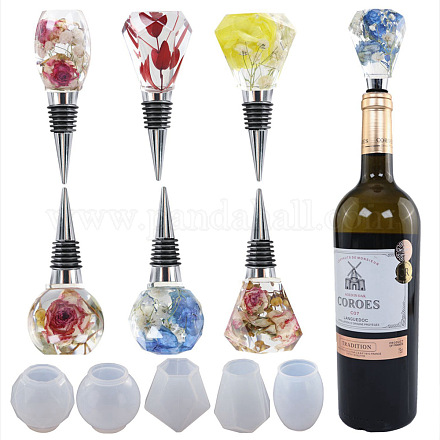Stampi fai da te in silicone con tappo per bottiglia di vino e rondelle e diamanti DIY-D058-01-1
