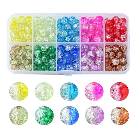 200Pcs 10 Colors Baking Painted Crackle Glass Bead Strands CCG-YW0001-17-1