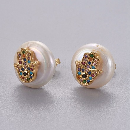Orecchini di perle naturali EJEW-L231-09G-1