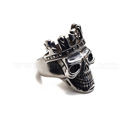 Steam punk estilo titanio acero cráneo rey anillos de dedo SKUL-PW0005-12A-1