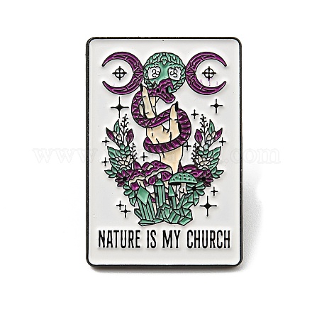 魔法のテーマのエナメルピン  バックパックの服のための電気泳動の黒い合金のブローチ  自然という言葉は私の教会です  蛇と三重の月と植物  30.5x20.5x1.6mm JEWB-B006-09C-1