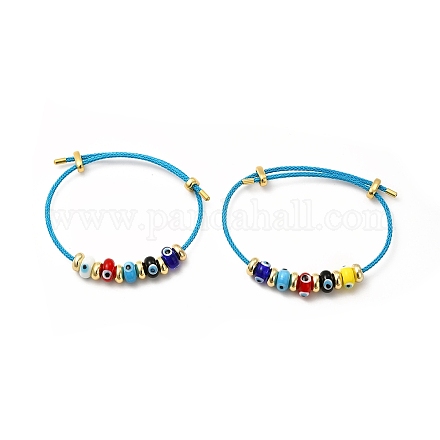 Mauvais œil au chalumeau et bracelet perlé en laiton BJEW-L679-04G-06-1