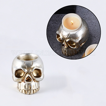 Halloween-Totenkopf-Kerzenhalter aus Kunstharz DJEW-R009-01-1