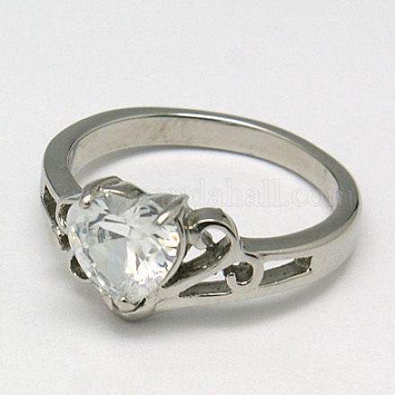 あなたのガールフレンド316リットルのステンレススチールキュービックジルコニア婚約指輪のバレンタインデーの贈り物  グレードAAA  ハート  透明  16~19mm X-RJEW-F002-214-1