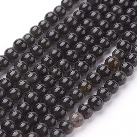 Naturale perle di ossidiana fili G-G099-4mm-24-1