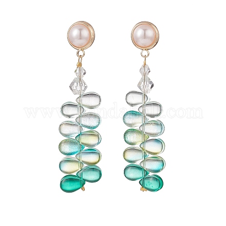 Orecchini pendenti lunghi a forma di foglia di perline di vetro con perle finte EJEW-TA00140-1