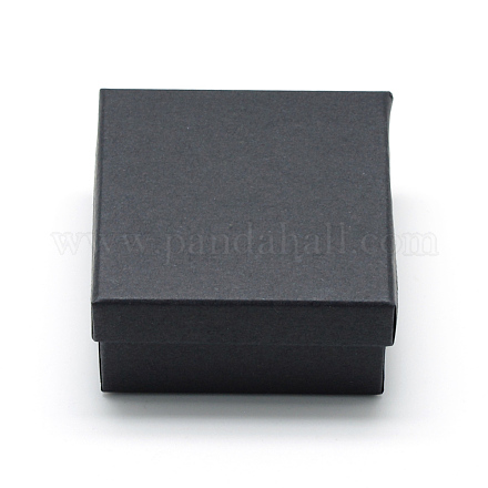 厚紙紙ジュエリーセットボックス  リングのために  ネックレス  中に黒いスポンジを入れて  正方形  ブラック  7x7x3.5cm CBOX-R036-08B-1