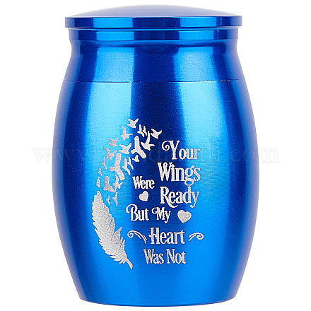 CREATCABIN Small Pet Urns Your Wings were Ready But My Heart was Not Memorial Ashes Holder Mini Metal Cremation Stainless Steel Urns for Pet Dog Cat Bird Rabbit 1.16 x 1.59 Inch Blue AJEW-WH0013-32A-1