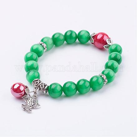 Bracelets stretch avec perles d'œil de chat BJEW-K150-01-1