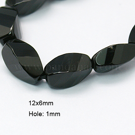 Natural Black Onyx Beads Strands G-E039-FT-12x6mm-1