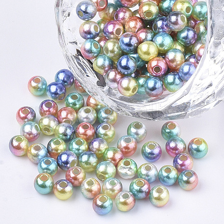 Regenbogen ABS Kunststoff Nachahmung Perlen OACR-Q174-4mm-07-1