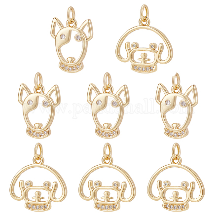 BENECREAT 8pcs 2 Styles Real 18K Gold Plated Dog Charms Pendant Cubic Zirconia Brass Bull Terrier Animal Charms Jewelry Findings for Necklace KK-BC0010-32-1